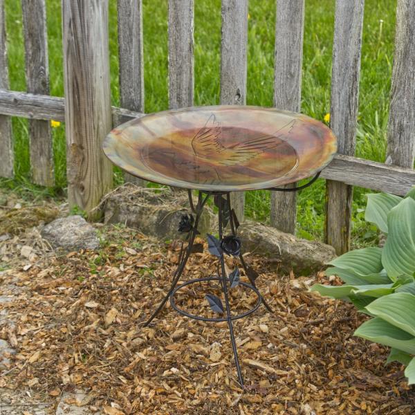 Bird Bath, Bronze w/Hummingbird