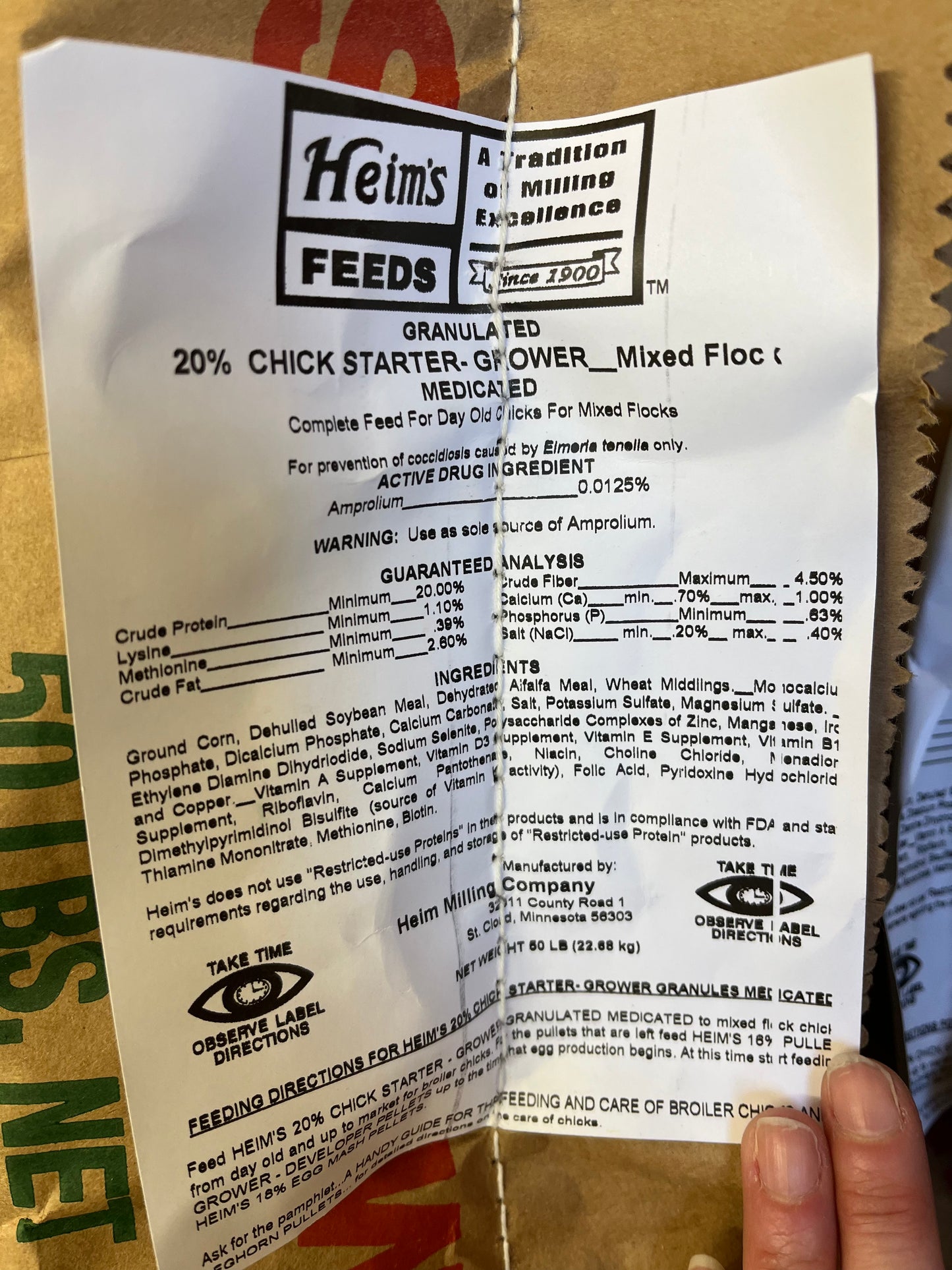 Heim's Chick Starter Feed, 20% Protein