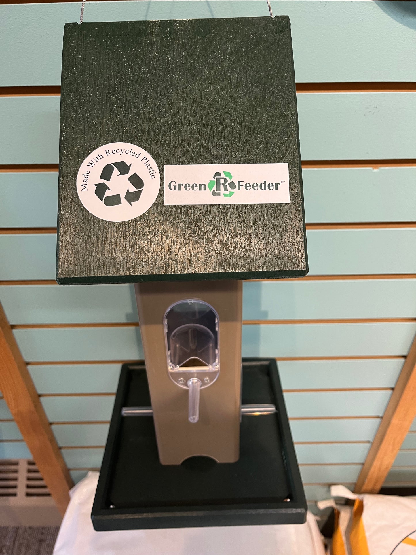 Feeder, Tube w/Seed Tray and Roof, Brown and Green