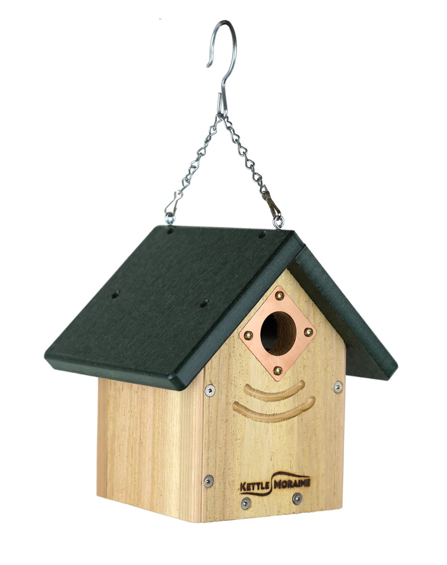 Birdhouse, Kettle Moraine, Hanging Cedar w Plastic Roof
