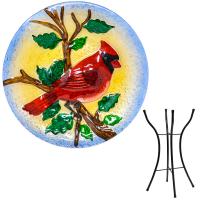 Birdbath, Glass Cardinal