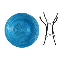 Bird Bath, Blue Glass w/Stand