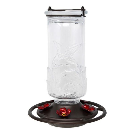 Feeder, Hummingbird, Clear Glass Embossed