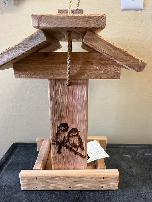 Feeder, Hopper, Winter Woodworks Cedar w/Chickadee
